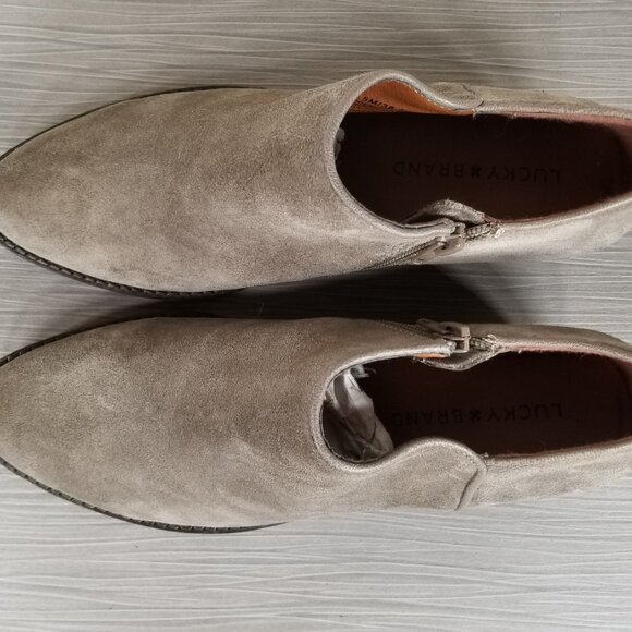 Lucky Brand Faithly Ankle Bootie, Taupe Suede, Womens Various Sizes - Picture 10 of 11
